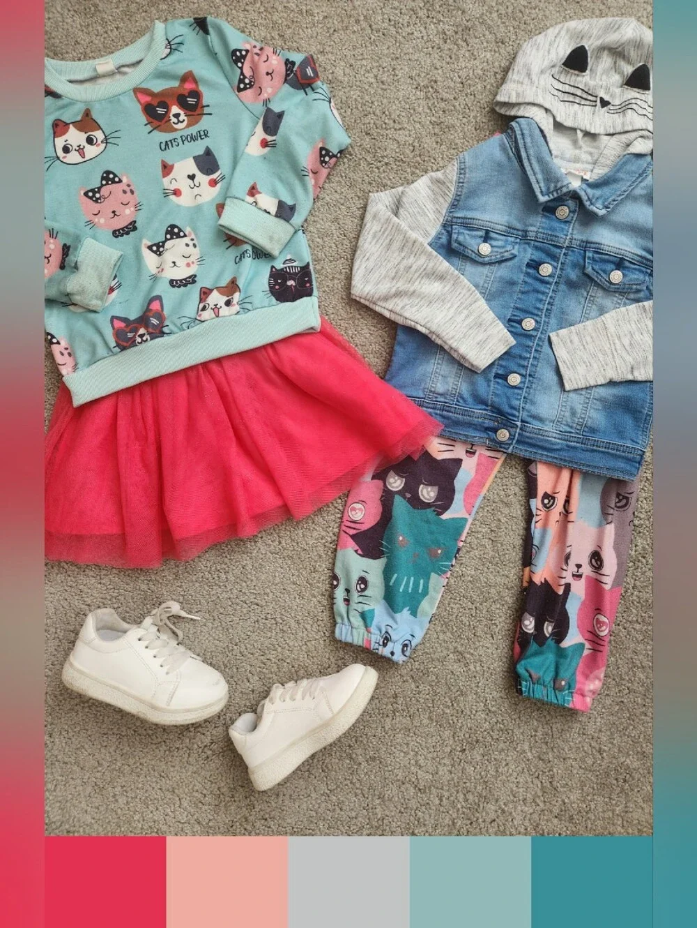 Girls 5T Miss Kitty Back To School Mix & Match Bundle | Cats, Denim | 4 Pieces
